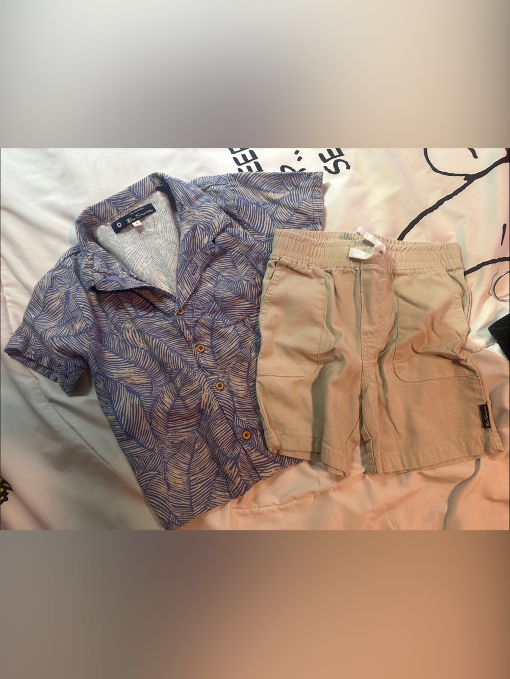 Ben Sherman Blue Leaf-Print Short Sleeve Button-Down set Sz 5T Boys